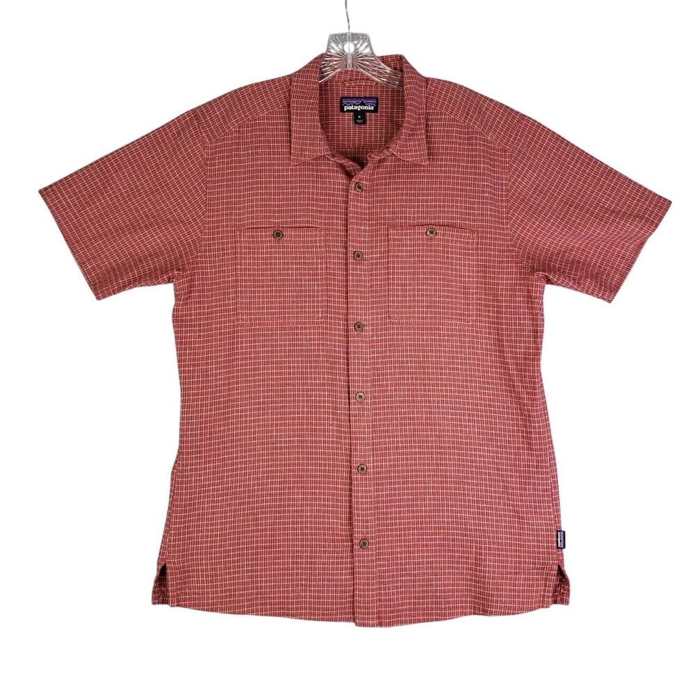 Patagonia Shirt Mens Size Medium Red Plaid Short Sleeve Button Up Hemp - Picture 2 of 12
